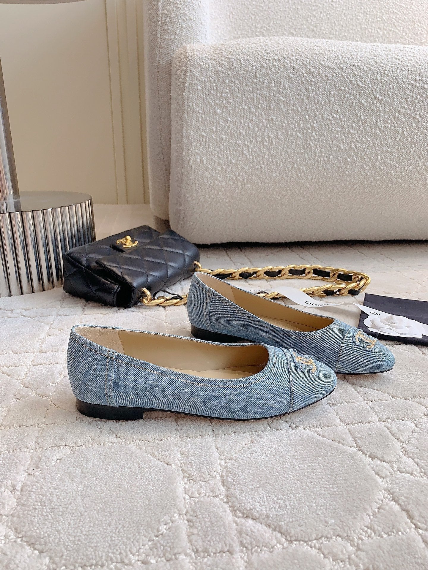 CHANEL BALLET FLATS IN LIGHT BLUE DENIM