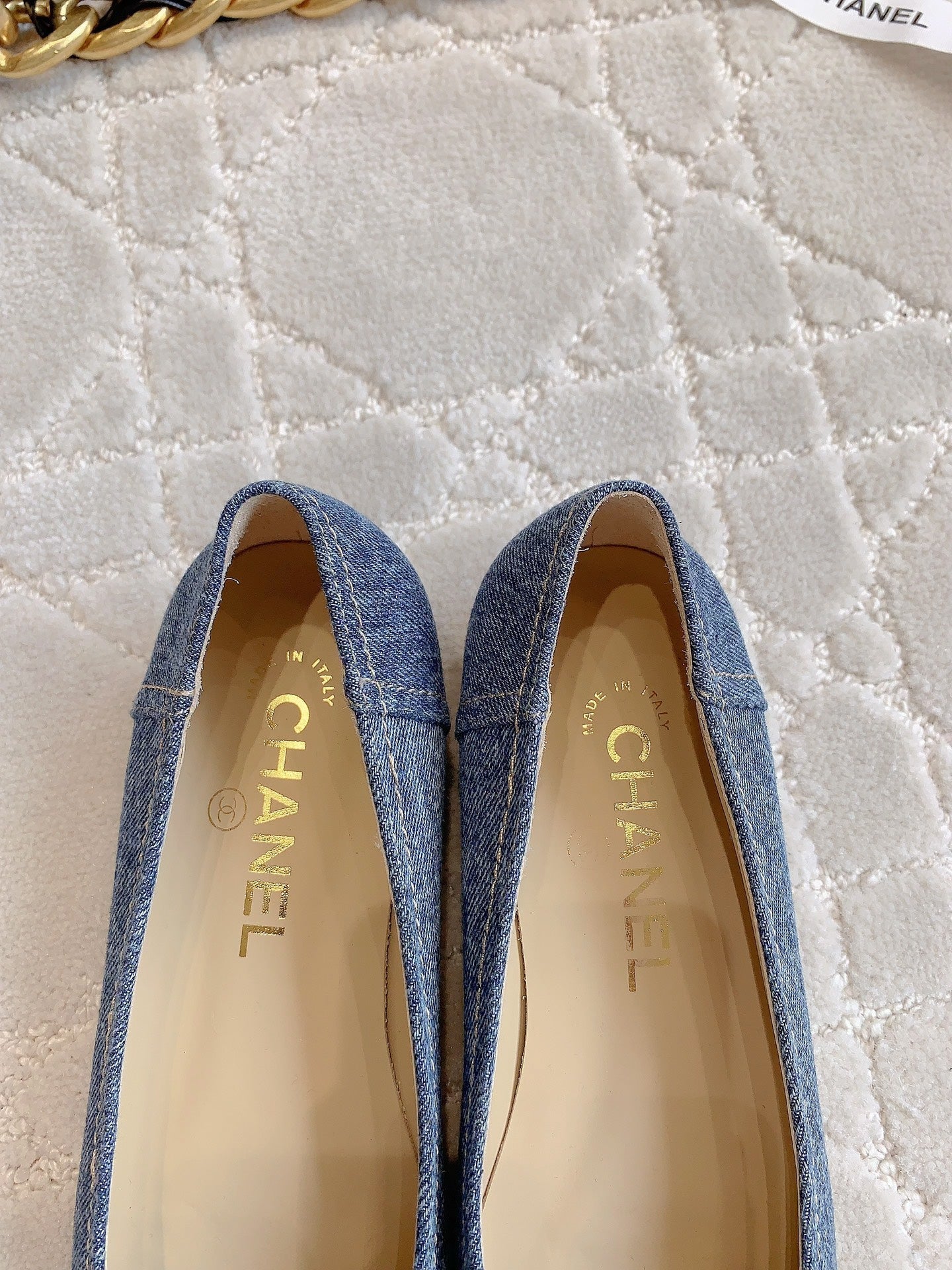 CHANEL BALLET FLATS IN AEGEAN BLUE DENIM