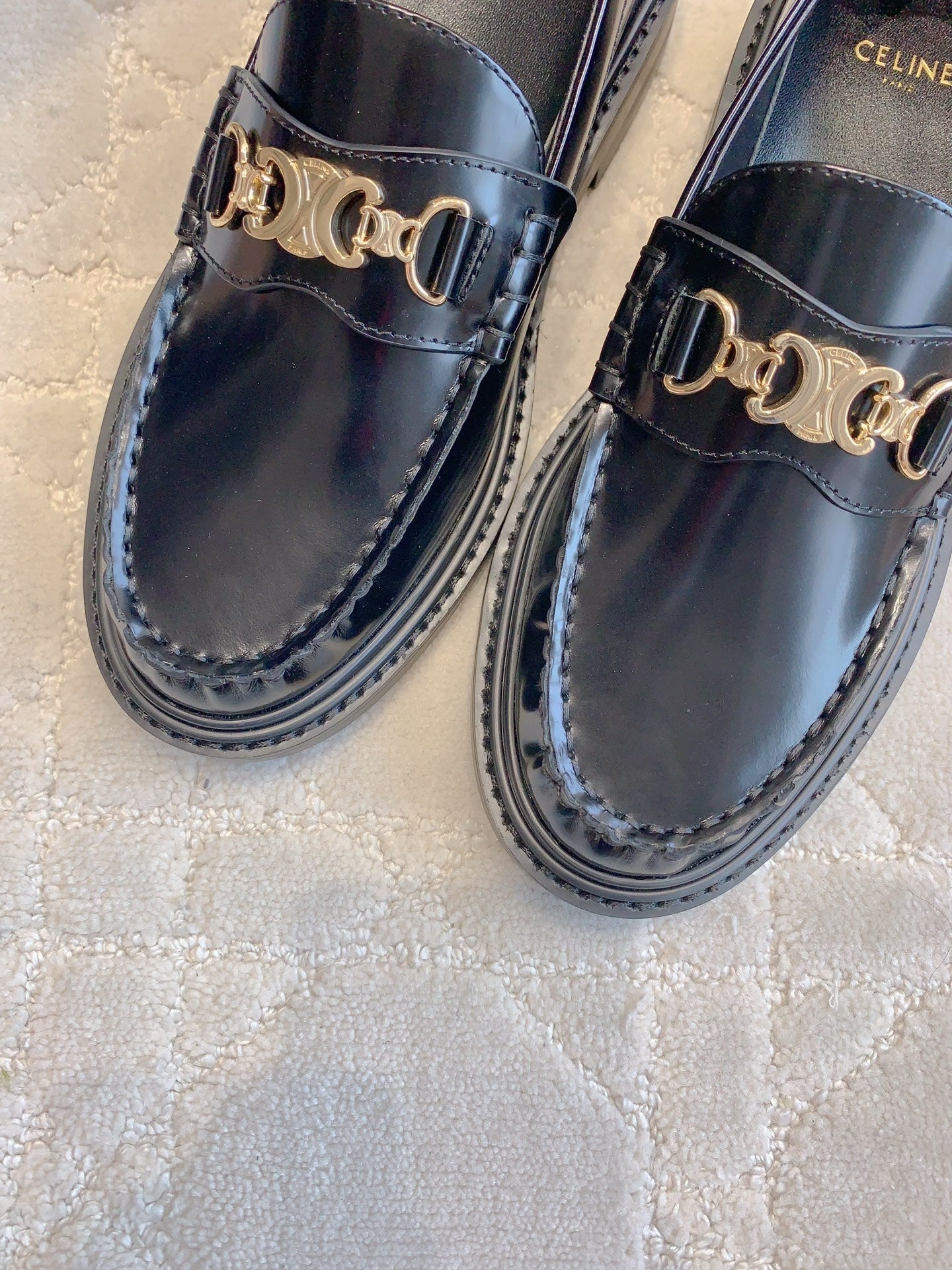 CELINE CHANEL  25S ARC DE TRIOMPHE LOAFERS IN BLACK SHINY CALFSKIN GOLD HARDWARE