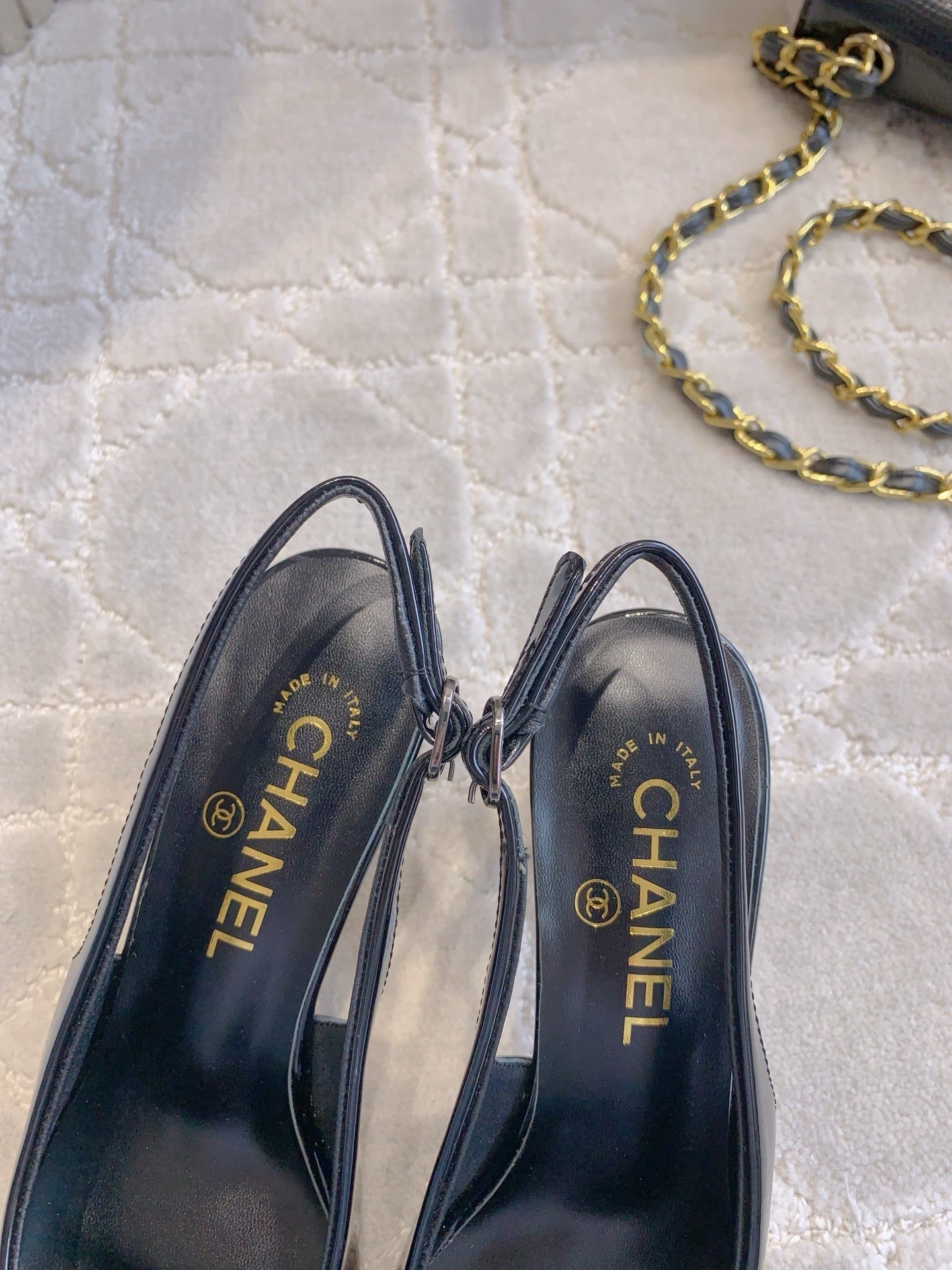 CHANEL HIGH SLINGBACKS 65 MM IN BLACK PATENT CALFSKIN