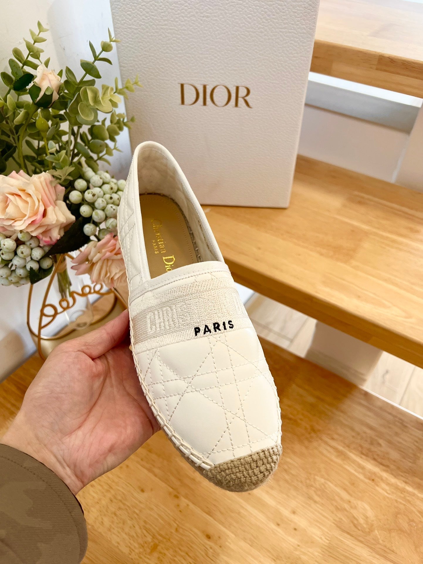 DIOR GRANVILLE ESPADRILLE WHITE QUILTED CANNAGE CALFSKIN