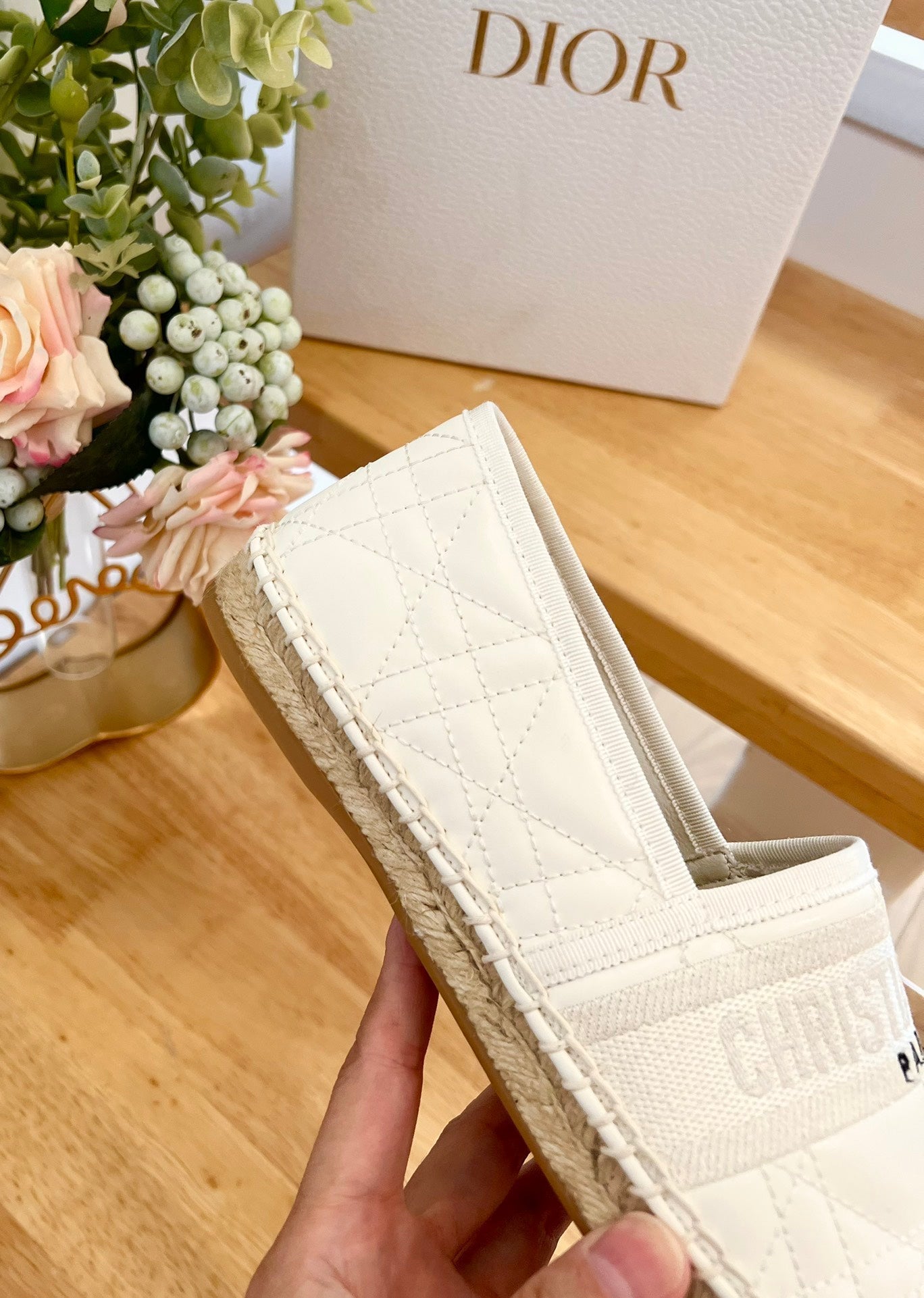 DIOR GRANVILLE ESPADRILLE WHITE QUILTED CANNAGE CALFSKIN