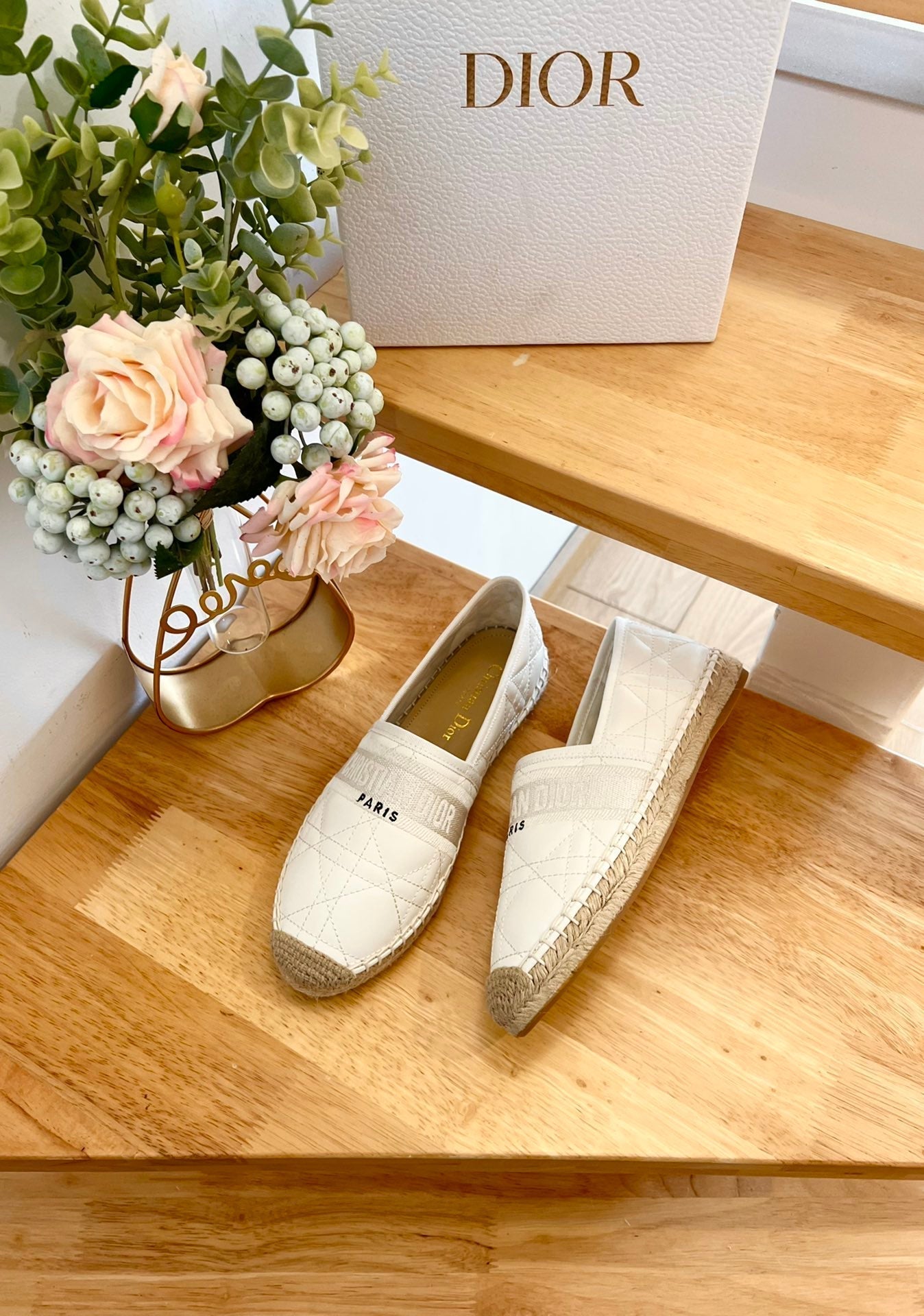 DIOR GRANVILLE ESPADRILLE WHITE QUILTED CANNAGE CALFSKIN
