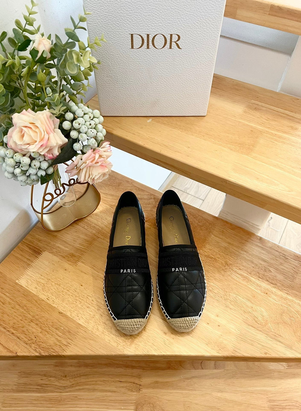 DIOR GRANVILLE ESPADRILLE BLACK QUILTED CANNAGE CALFSKIN