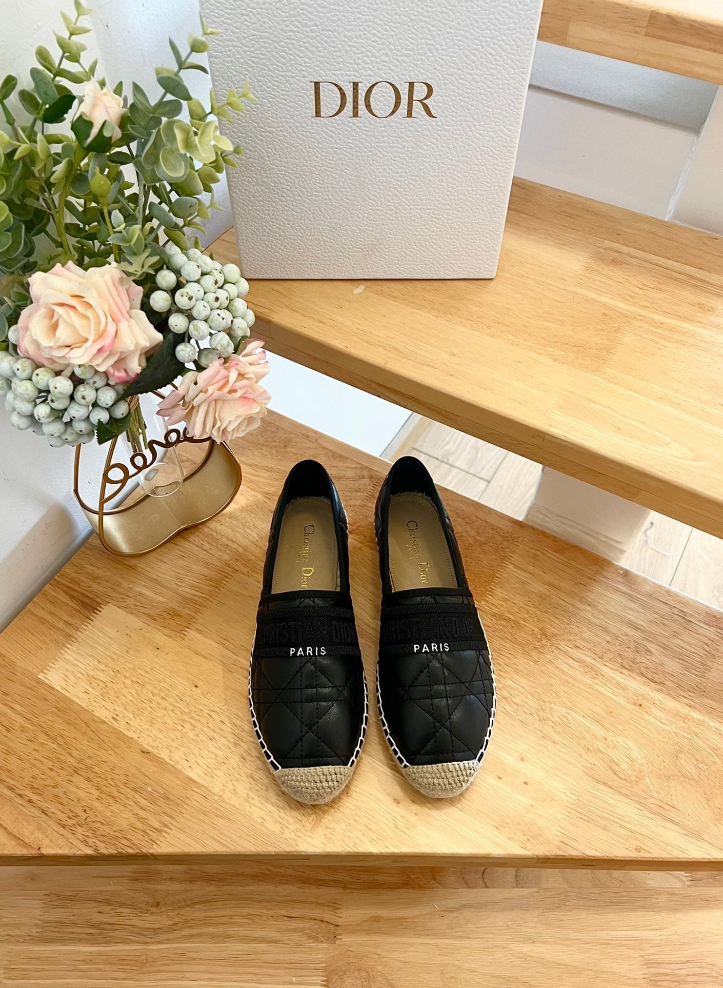 DIOR GRANVILLE ESPADRILLE BLACK QUILTED CANNAGE CALFSKIN
