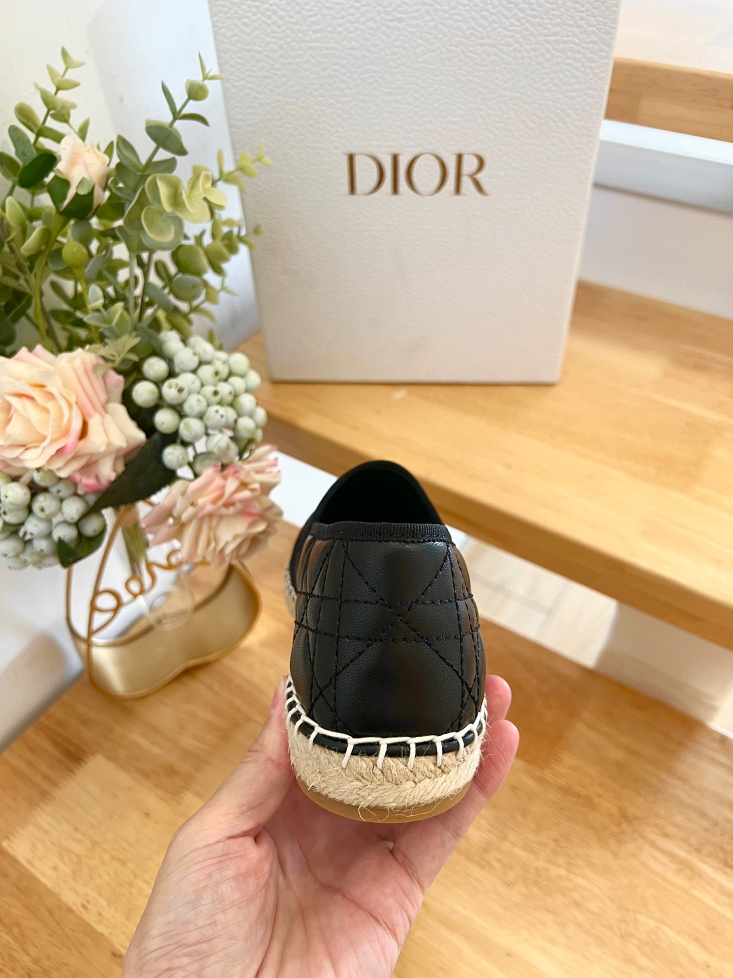 DIOR GRANVILLE ESPADRILLE BLACK QUILTED CANNAGE CALFSKIN