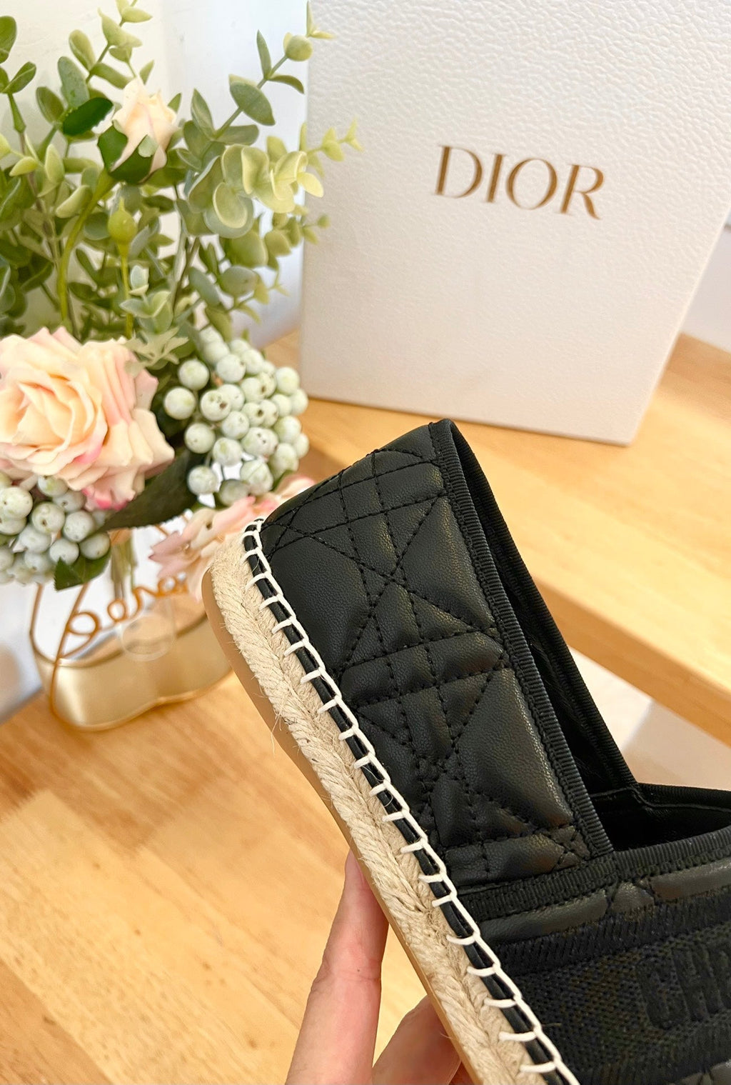 DIOR GRANVILLE ESPADRILLE BLACK QUILTED CANNAGE CALFSKIN