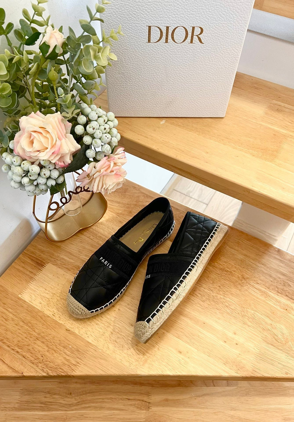 DIOR GRANVILLE ESPADRILLE BLACK QUILTED CANNAGE CALFSKIN