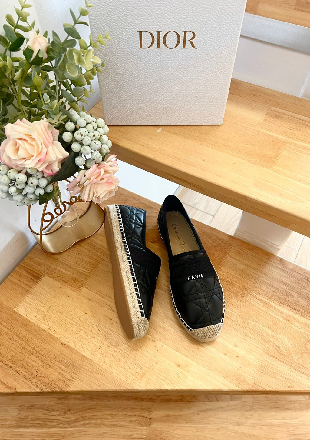 DIOR GRANVILLE ESPADRILLE BLACK QUILTED CANNAGE CALFSKIN