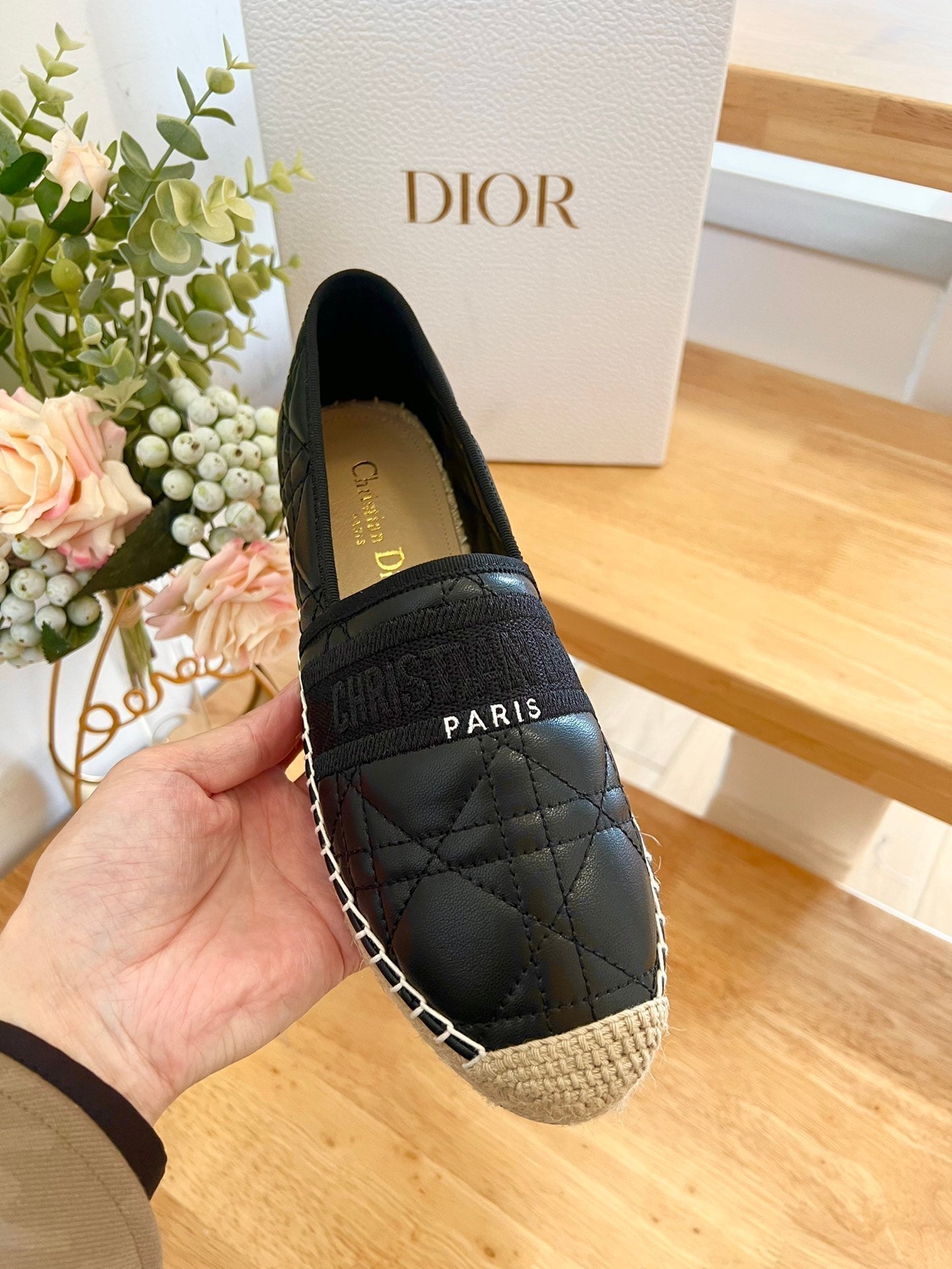 DIOR GRANVILLE ESPADRILLE BLACK QUILTED CANNAGE CALFSKIN