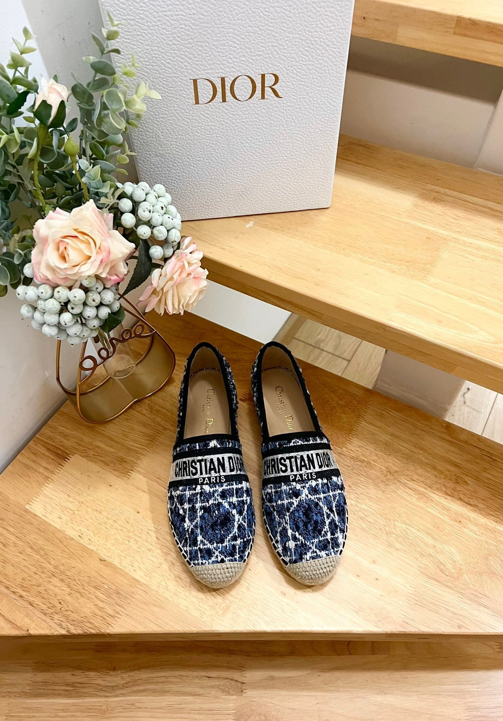 DIOR GRANVILLE ESPADRILLE NAVY BLUE OBLIQUE EMBROIDERED COTTON