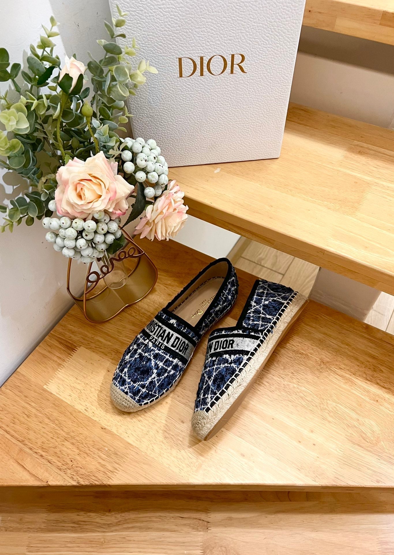 DIOR GRANVILLE ESPADRILLE NAVY BLUE OBLIQUE EMBROIDERED COTTON