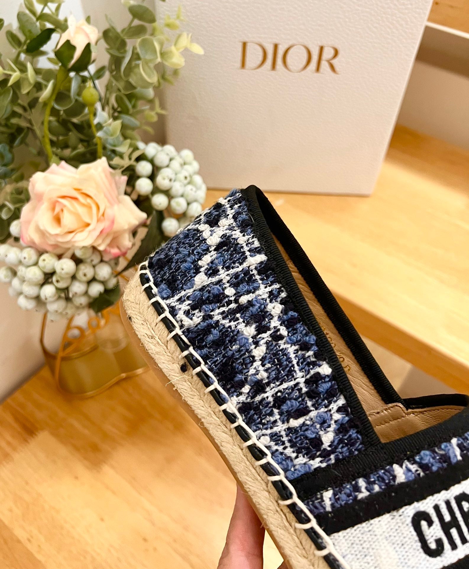 DIOR GRANVILLE ESPADRILLE NAVY BLUE OBLIQUE EMBROIDERED COTTON