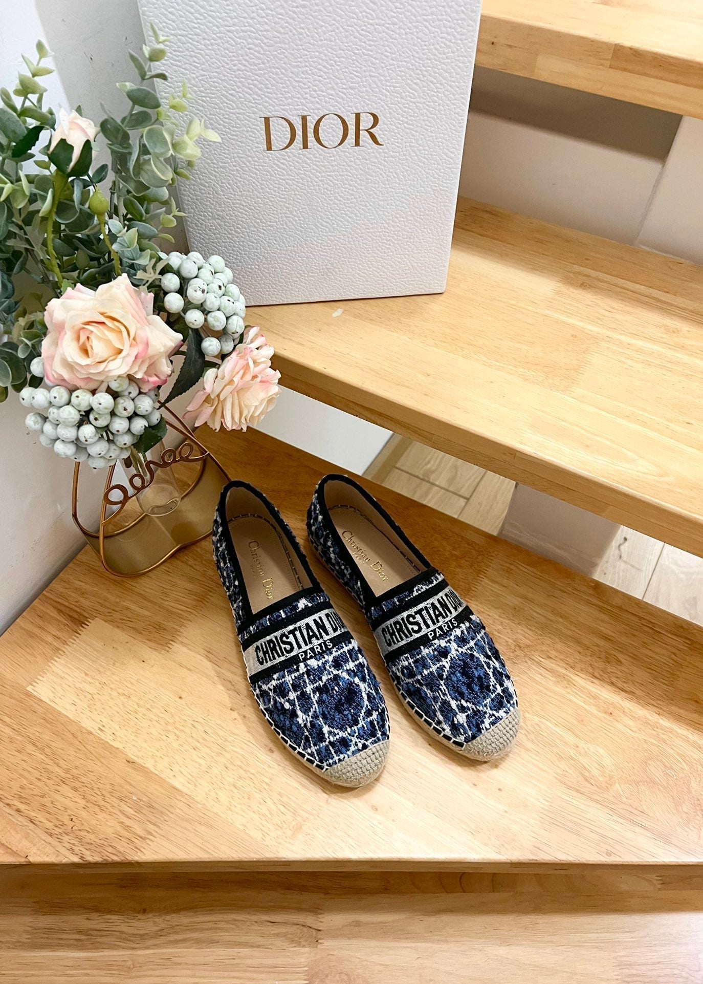 DIOR GRANVILLE ESPADRILLE NAVY BLUE OBLIQUE EMBROIDERED COTTON
