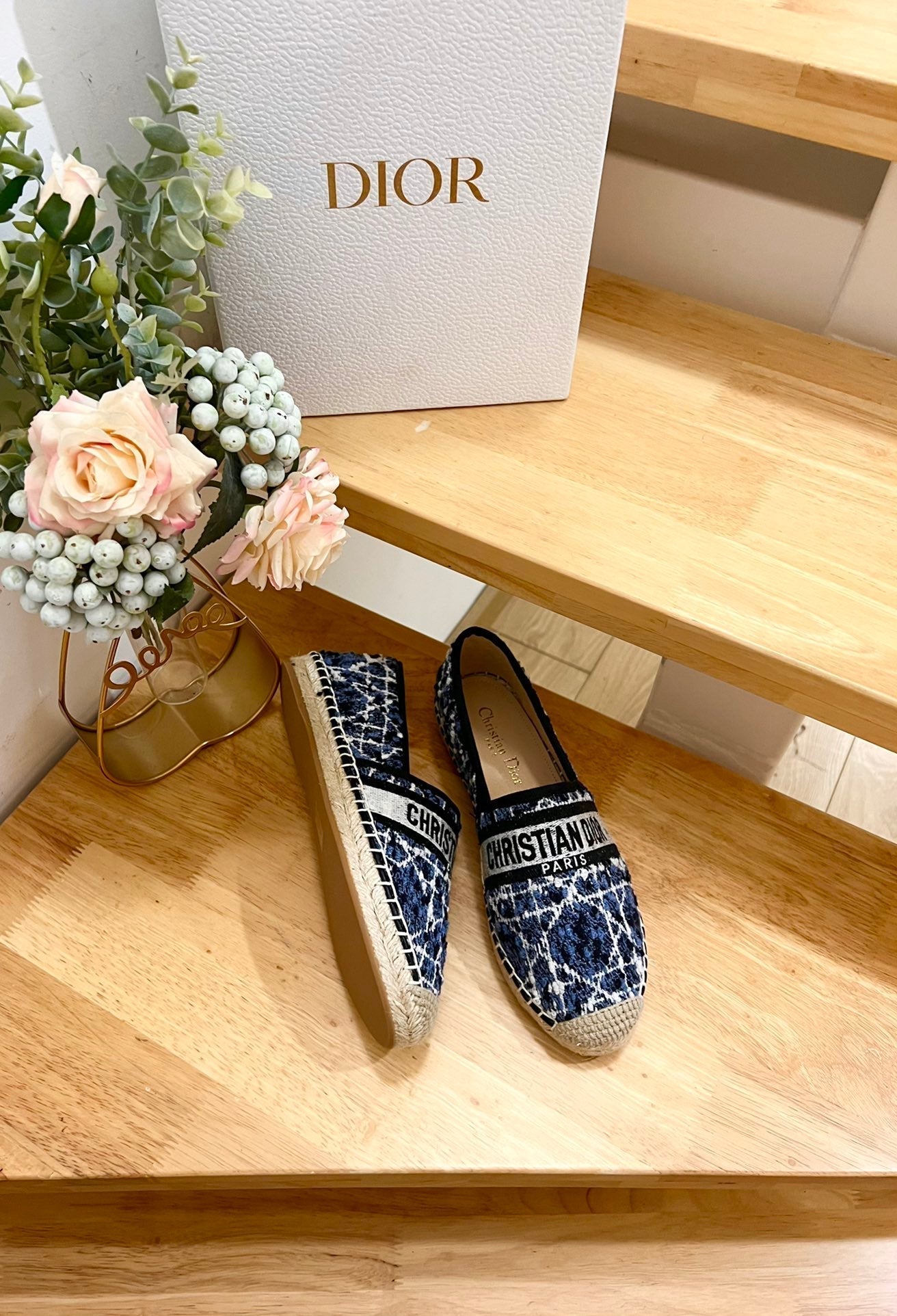 DIOR GRANVILLE ESPADRILLE NAVY BLUE OBLIQUE EMBROIDERED COTTON