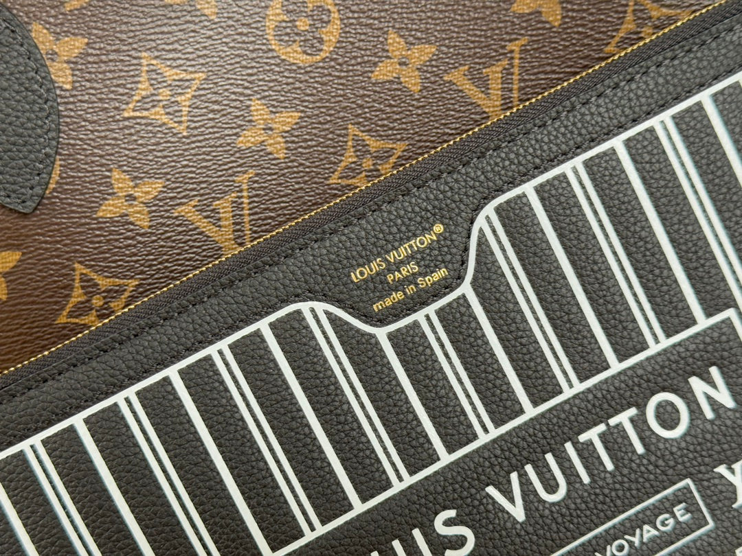 LOUIS VUITTON NEVERFULL INSIDE OUT MM BAG 31 IN BROWN MONOGRAM COATED CANVAS AND CALFSKIN
