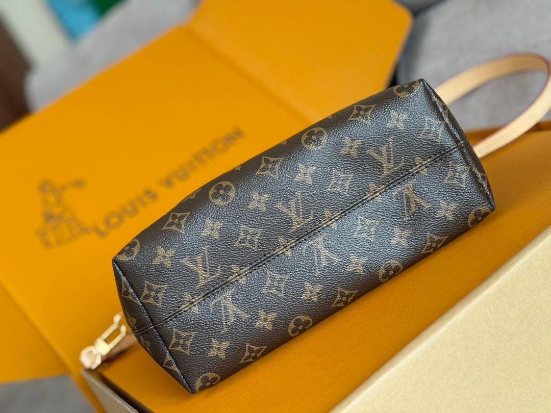 LOUIS VUITTON LV 25S BOÉTIE TOTE 25 IN BROWN MONOGRAM COATED CANVAS AND CALFSKIN GOLD HARDWARE