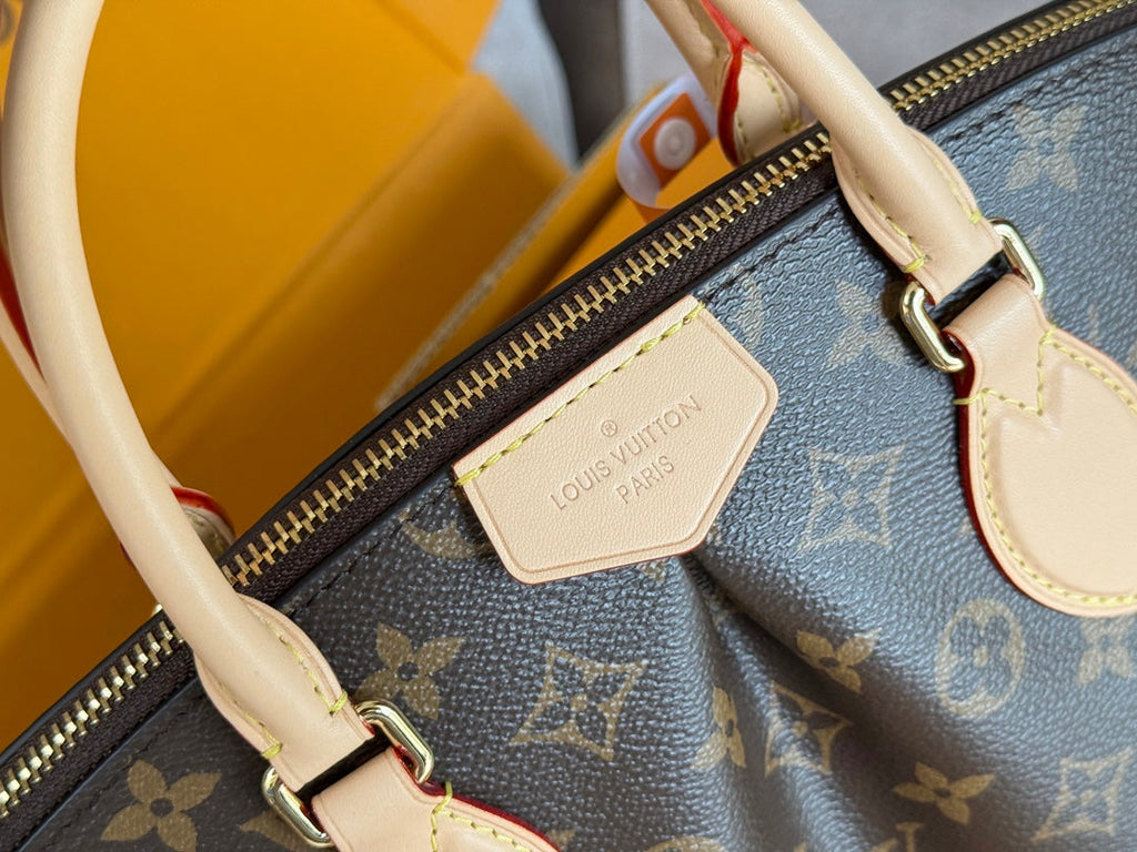 LOUIS VUITTON LV 25S BOÉTIE TOTE 25 IN BROWN MONOGRAM COATED CANVAS AND CALFSKIN GOLD HARDWARE