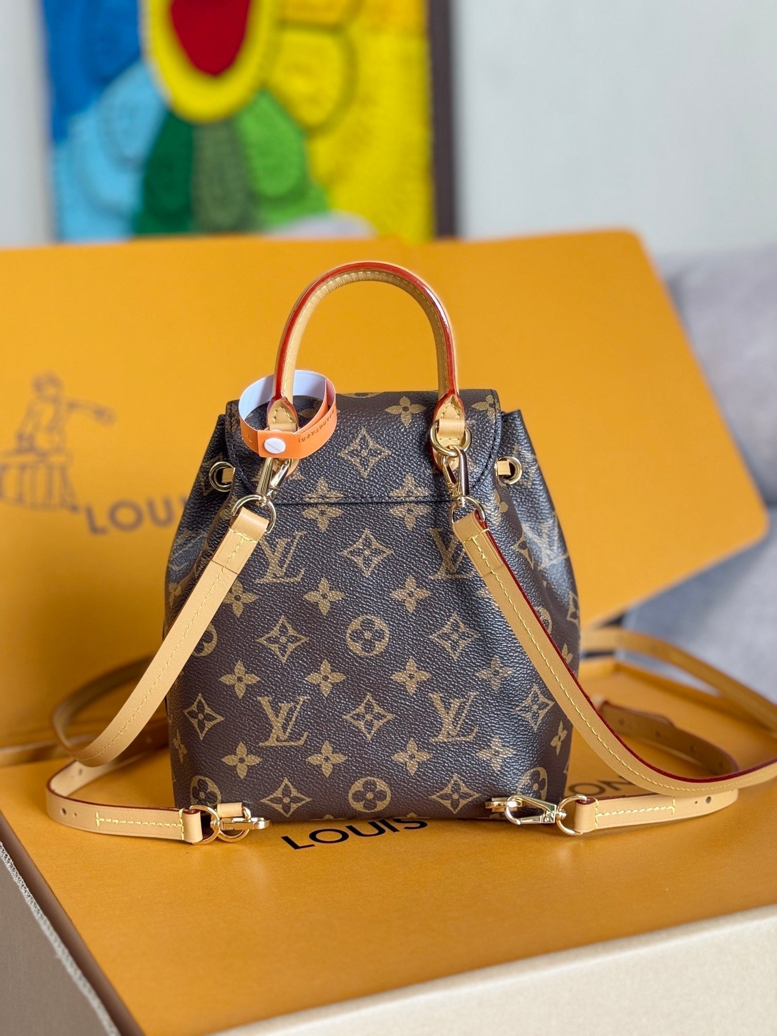 LOUIS VUITTON LV 25S MONTSOURIS MINI 20 IN BROWN MONOGRAM CANVAS LEATHER TRIM GOLD HARDWARE