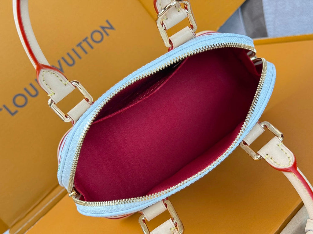 LOUIS VUITTON LV 25S ALMA BB 23 IN WHITE CANVAS MONOGRAM CHERRY PRINT GOLD HARDWARE