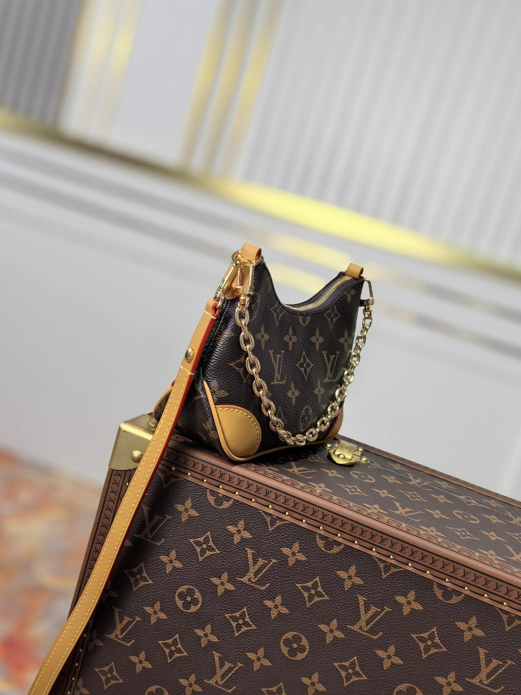 LOUIS VUITTON LV 25S BOULOGNE 20 IN DARK BROWN MONOGRAM CANVAS GOLD HARDWARE