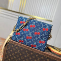 LOUIS VUITTON LV 25S COUSSIN BAG 26 IN DARK BLUE DENIM MONOGRAM CHERRY GOLD HARDWARE