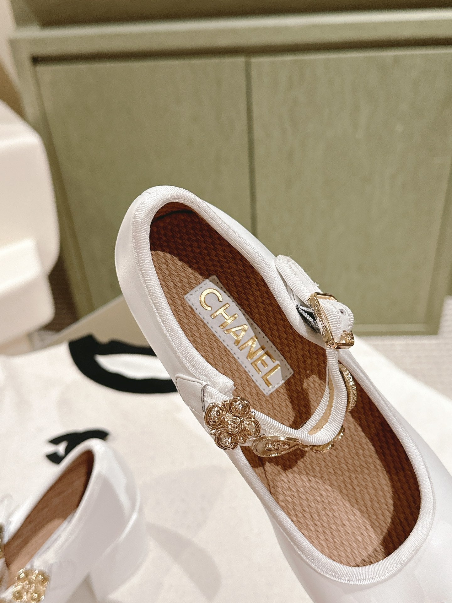 CHANEL HIGH MARY JANE WHITE LAMBSKIN