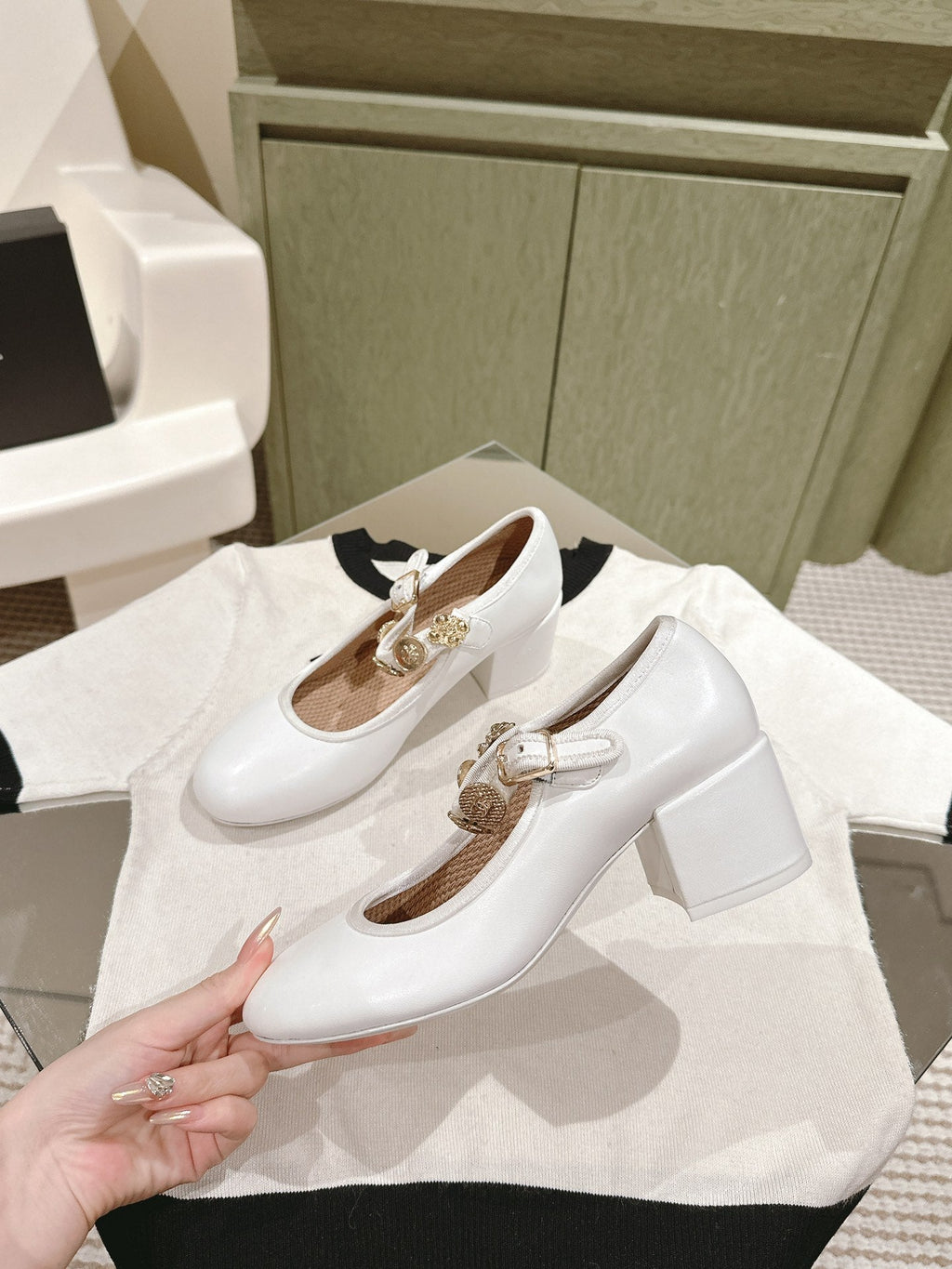 CHANEL HIGH MARY JANE WHITE LAMBSKIN