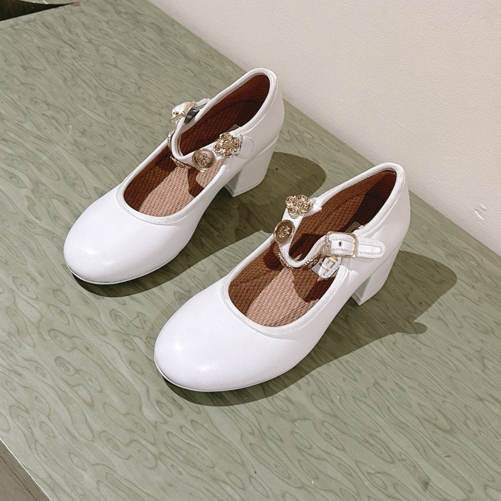 CHANEL HIGH MARY JANE WHITE LAMBSKIN
