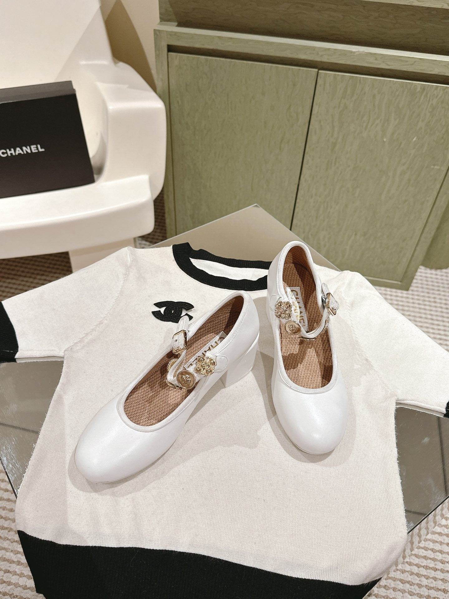 CHANEL HIGH MARY JANE WHITE LAMBSKIN