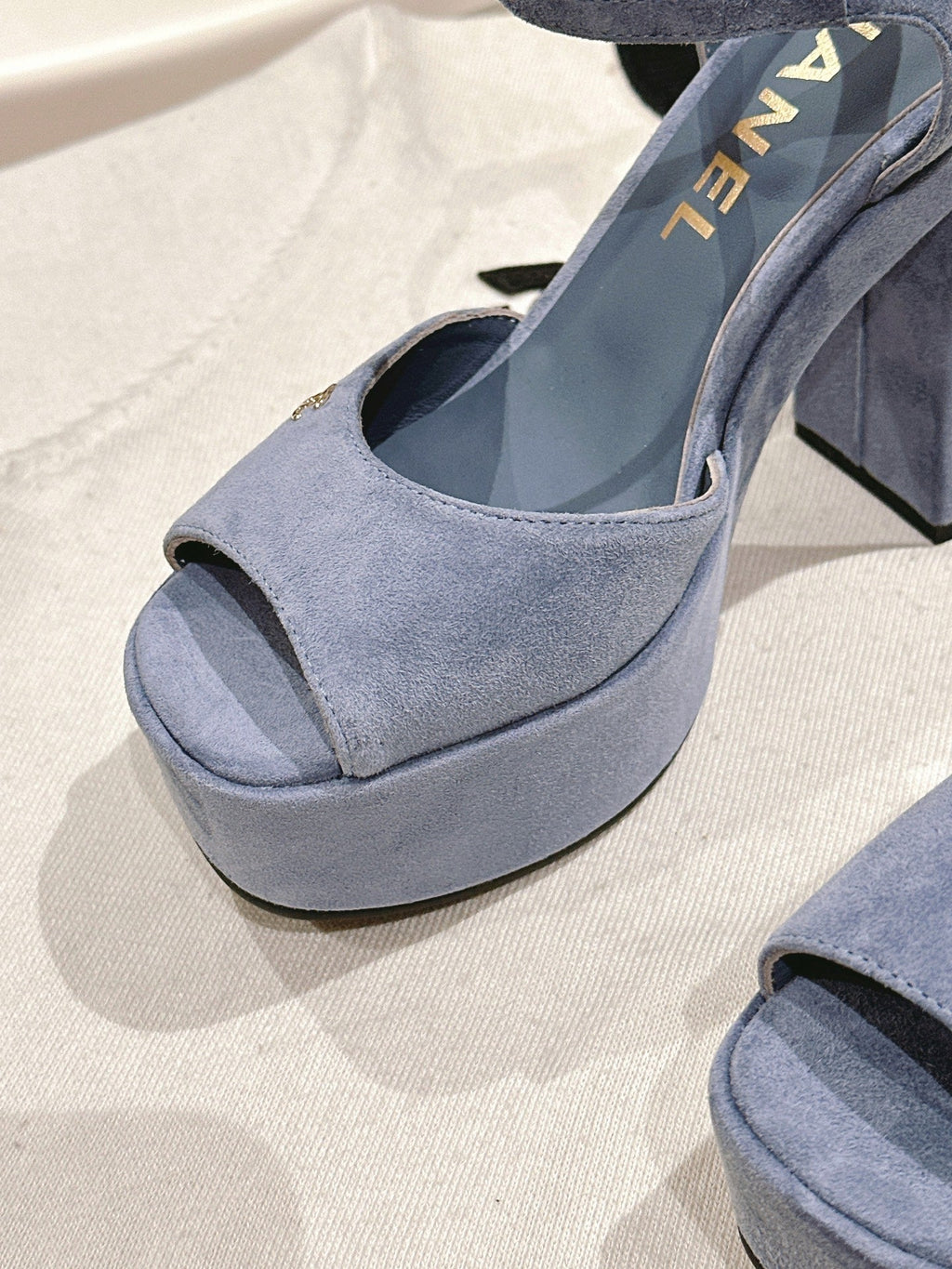 CHANEL HIGH SANDAL SAPHIRE BLUE SUEDE CALFSKIN