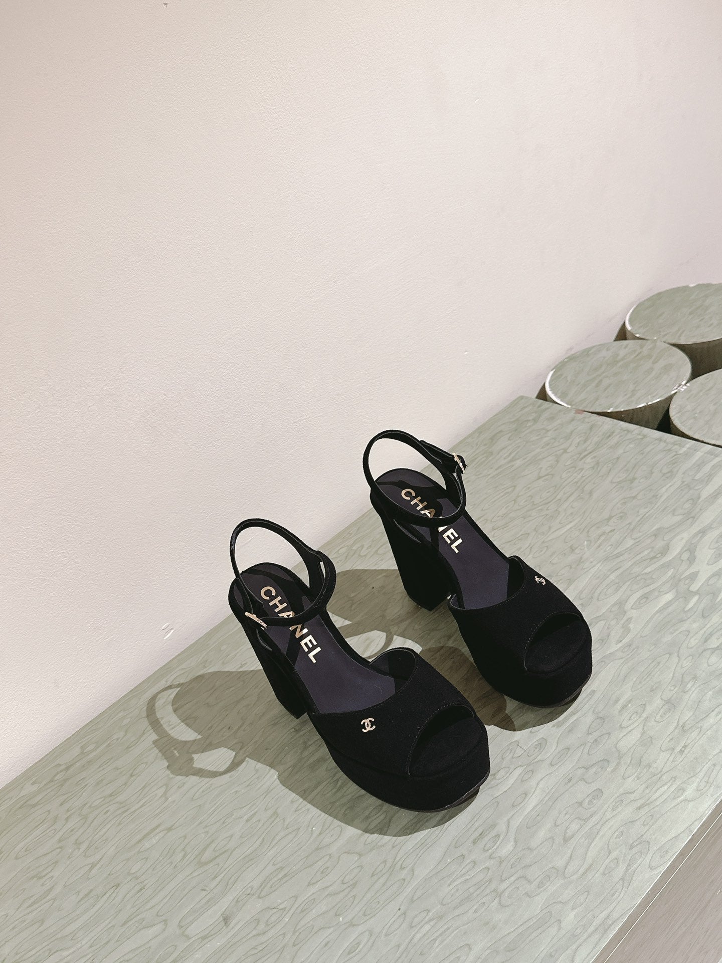 CHANEL HIGH SANDAL BLACK SUEDE CALFSKIN