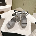 CHANEL HIGH SANDAL GREY SUEDE CALFSKIN