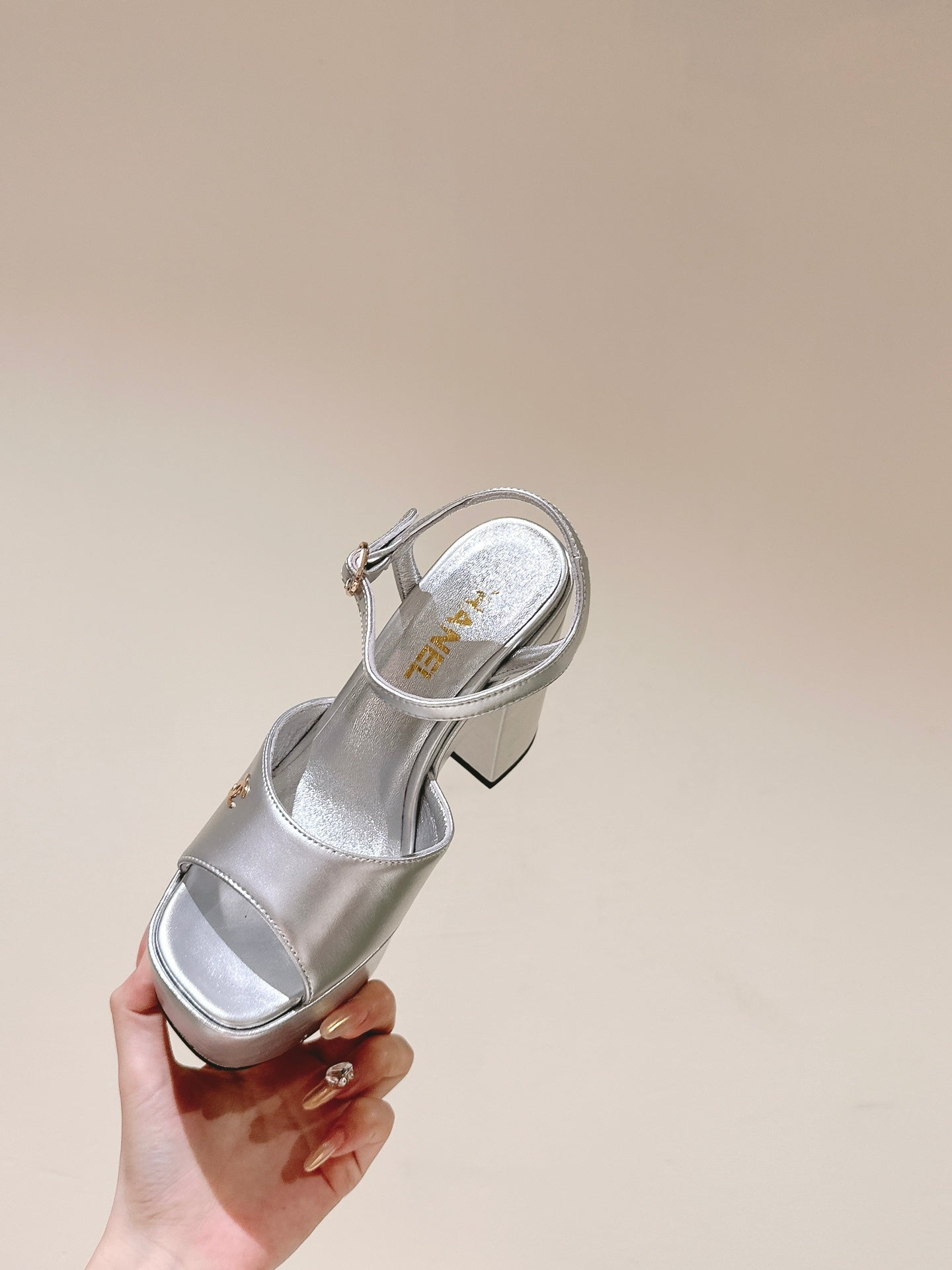 CHANEL HIGH SANDAL SILVER CALFSKIN