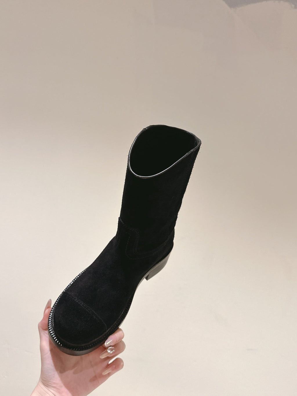 CHANEL SHORT BOOTS BLACK SUEDE CALFSKIN