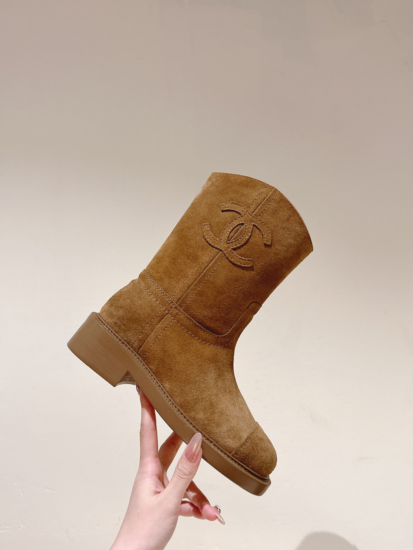 CHANEL SHORT BOOTS PEANUT BROWN SUEDE CALFSKIN