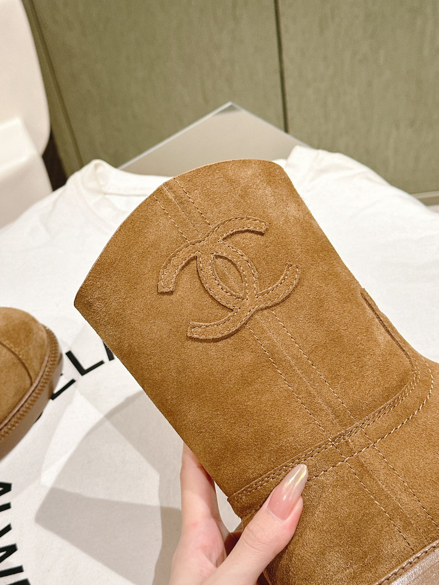 CHANEL SHORT BOOTS PEANUT BROWN SUEDE CALFSKIN
