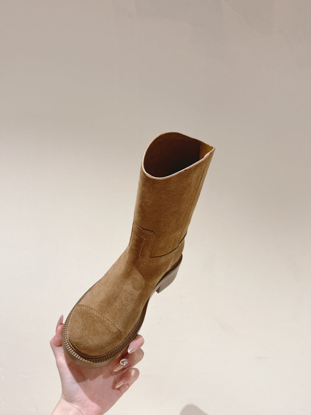 CHANEL SHORT BOOTS PEANUT BROWN SUEDE CALFSKIN