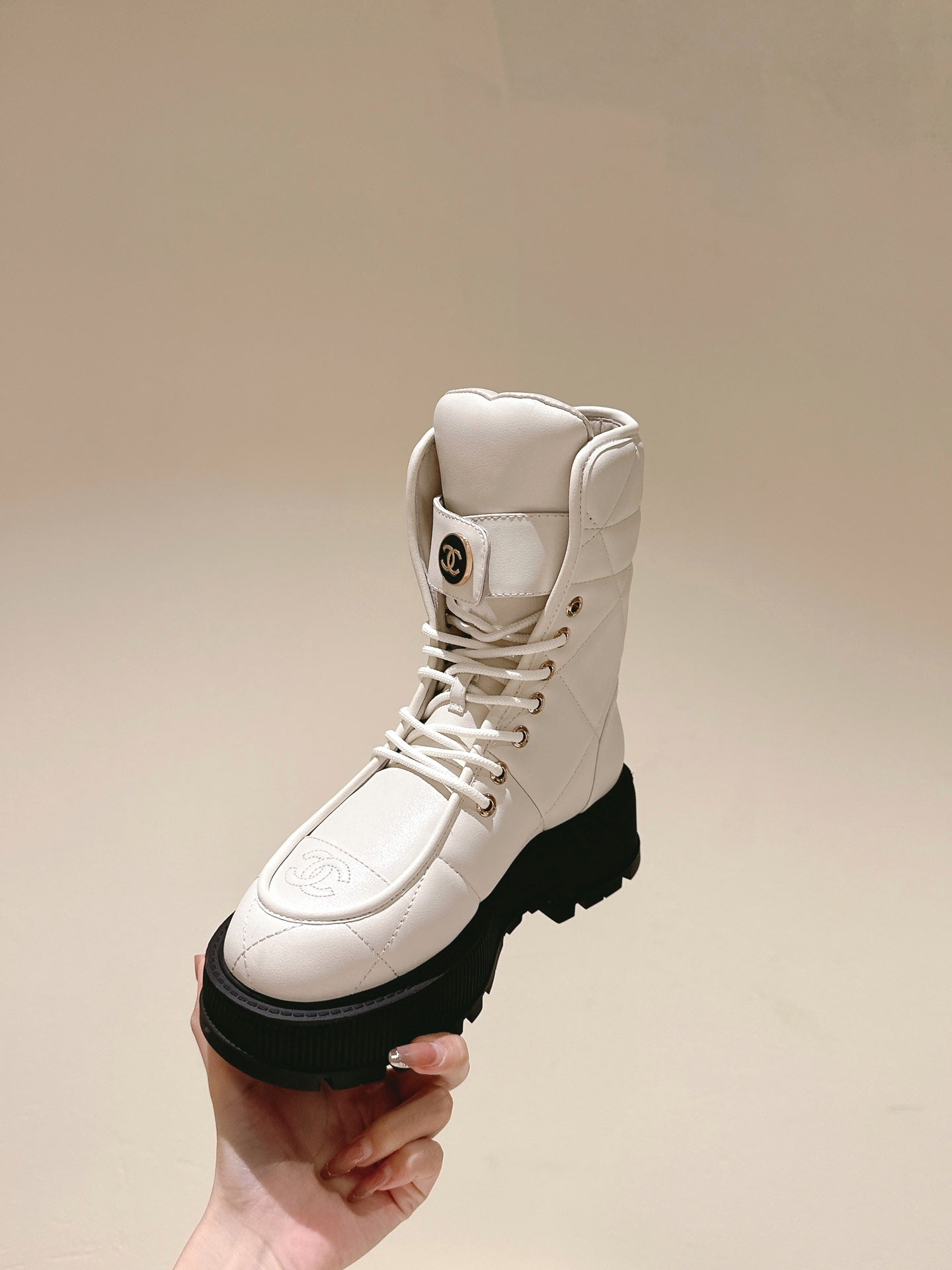 CHANEL MARTIN BOOTS IN WHITE EMBROIDERED CALFSKIN