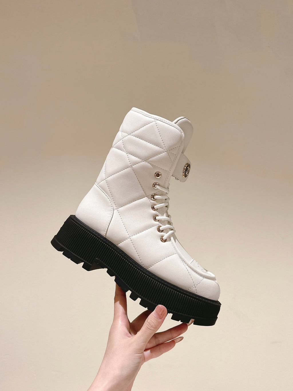 CHANEL MARTIN BOOTS IN WHITE EMBROIDERED CALFSKIN