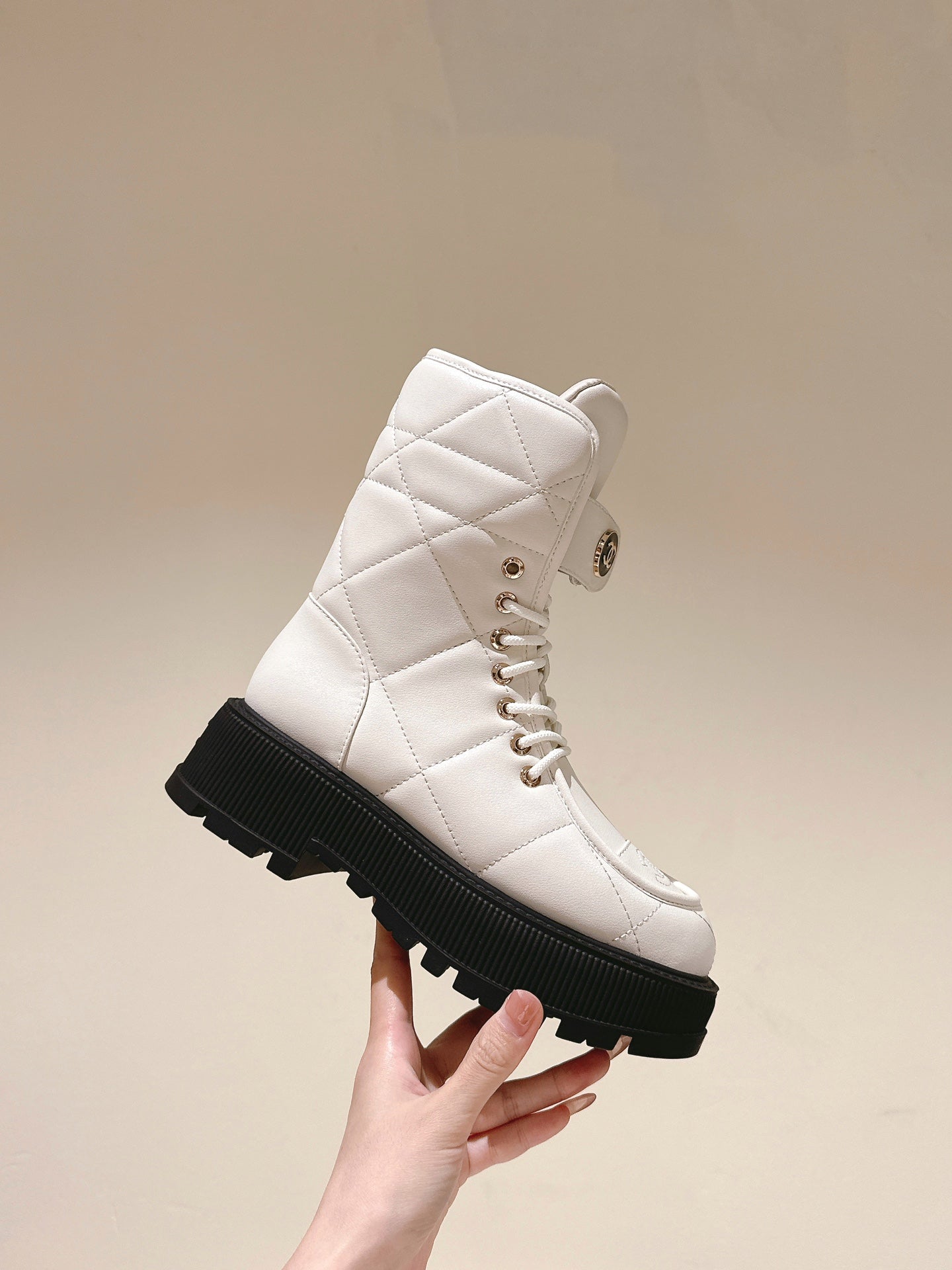 CHANEL MARTIN BOOTS IN WHITE EMBROIDERED CALFSKIN
