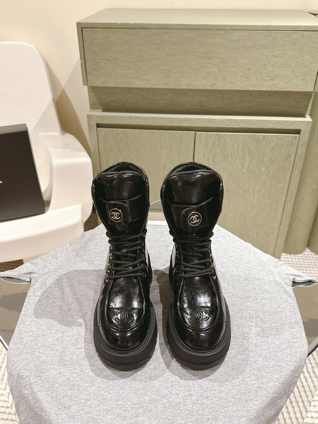 CHANEL MARTIN BOOTS IN BLACK EMBROIDERED CALFSKIN