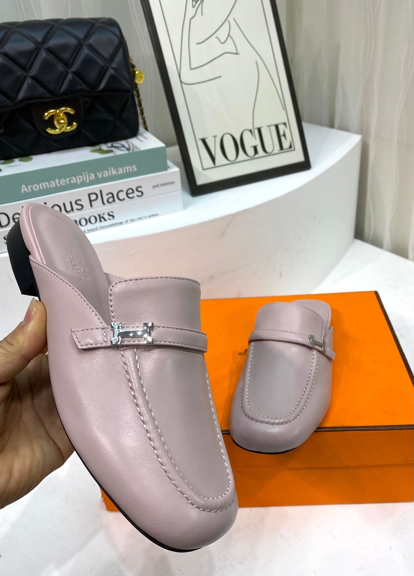 HERMES IENA MULE CREPE CALFSKIN