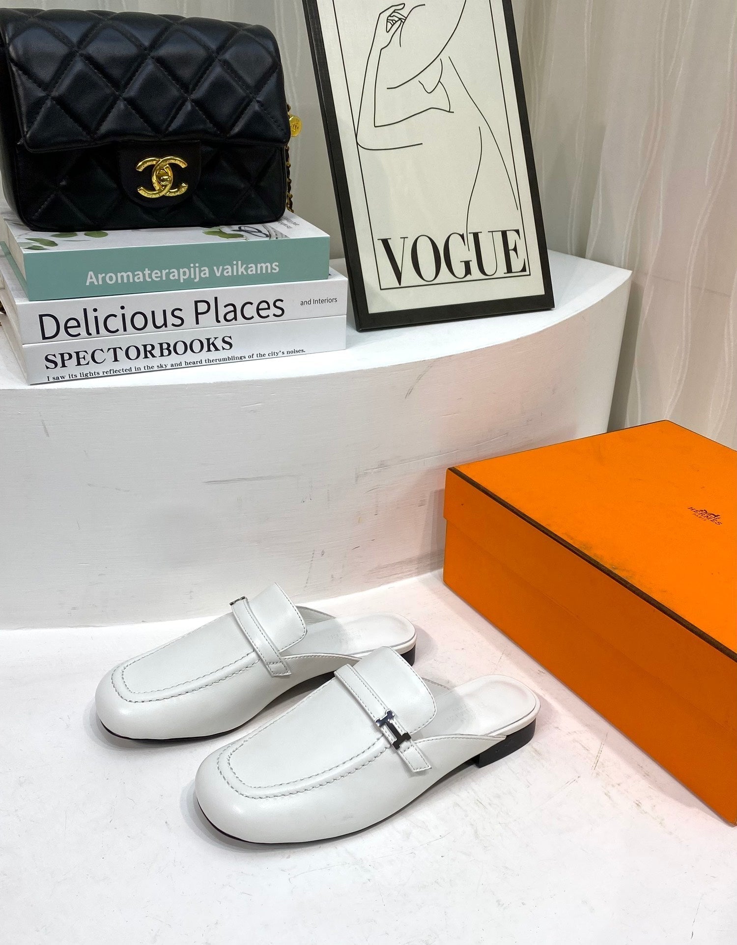 HERMES IENA MULE WHITE CALFSKIN