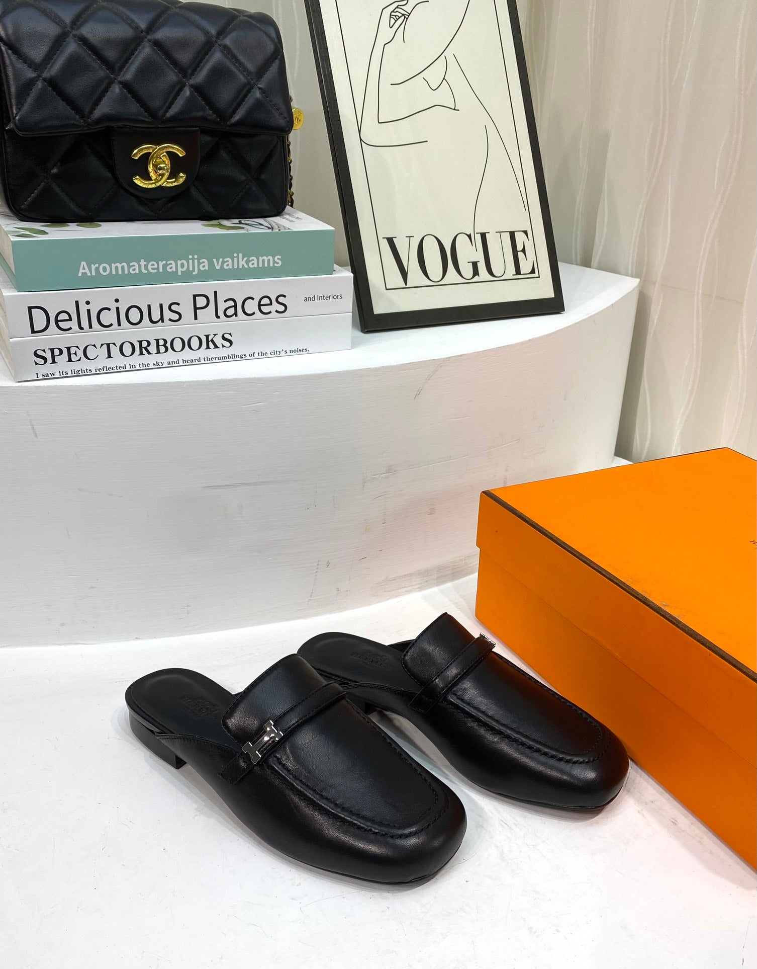 HERMES IENA MULE BLACK CALFSKIN