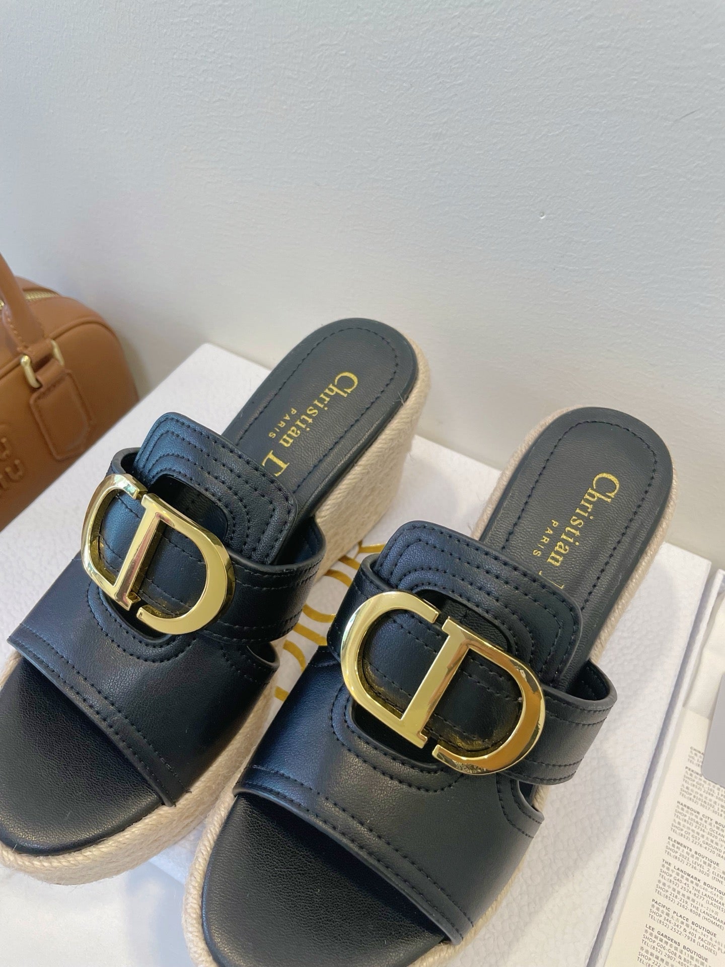 DIOR MONTAIGNE WEDGE SLIDE 95MM IN BLACK CALFSKIN