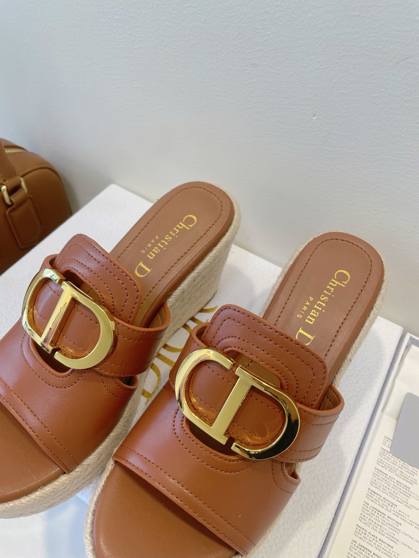 DIOR MONTAIGNE WEDGE SLIDE 95MM IN BROWN CALFSKIN
