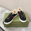 GUCCI ACE SNEAKER WITH WEB IN BLACK EMBOSSED SUEDE AND WOOL LINING