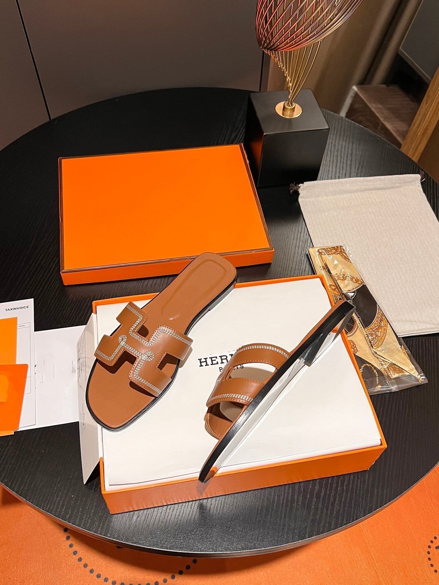 HERMES 0RAN SANDAL Calfskin Sandstone