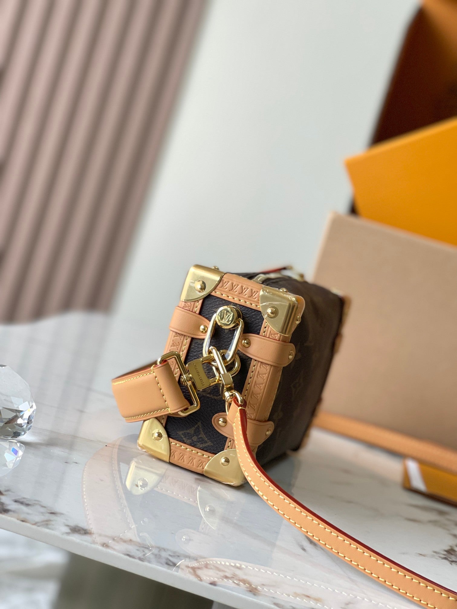 LOUIS VUITTON SIDE TRUNK MINI 18 IN BROWN MONOGRAM CANVAS GOLD HARDWARE